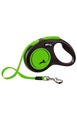 Flexi Neon Tek Elle Frenli Otomatik Köpek Gezdirme Kayışı (S, 5 m)