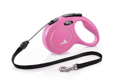 Flexi New Classic İp Otomatik Köpek Tasması 5 m (M, Pembe)