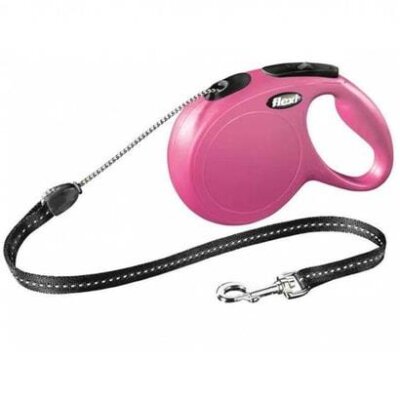 Flexi New Classic İp Otomatik Köpek Tasması 8 m (M, Pembe)