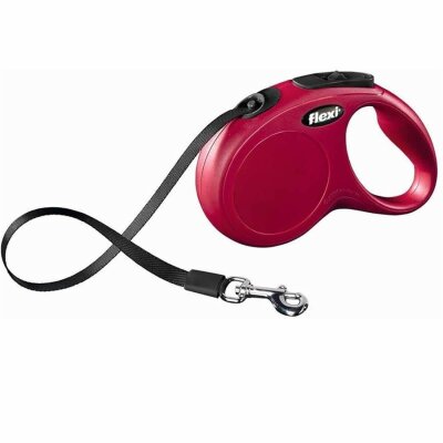 Flexi New Classic Otomatik Köpek Gezdirme Kayışı (S, 5 m, Kırmızı)