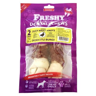 Freshy Ördek Eti Kaplı Burgu Köpek Çiğneme Kemiği (15 cm, 2'li)