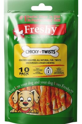 Freshy Tavuk Eti Kaplı Burgu Köpek Çiğneme Çubuğu (13 cm, 10'lu)