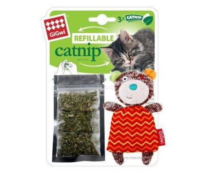 Gigwi Catnip Hazneli Peluş Ayı Kedi Oyuncağı, 3 Catnip Keseli