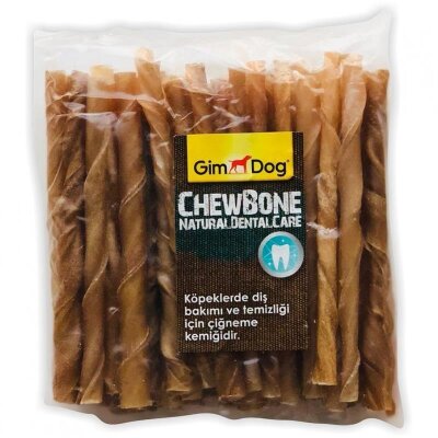 GimDog %100 Doğal Ham Deri Burgu Çiğneme Çubuğu (Naturel, 50'li)