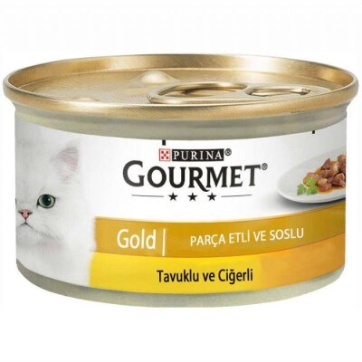 Gourmet Gold Parça Etli Soslu Tavuk Ciğerli Kedi Konservesi 85 gr