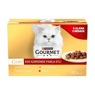 Gourmet Gold Soslu Parça Etli Karışık Yetişkin Kedi Konservesi 12x85 g