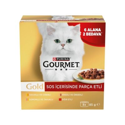 Gourmet Gold Soslu Parça Etli Karışık Yetişkin Kedi Konservesi 8x85 g