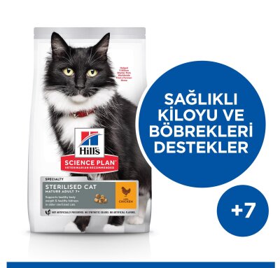 Hill's +7 Kısırlaştırılmış Yaşlı Tavuklu Kedi Maması 1,5 kg