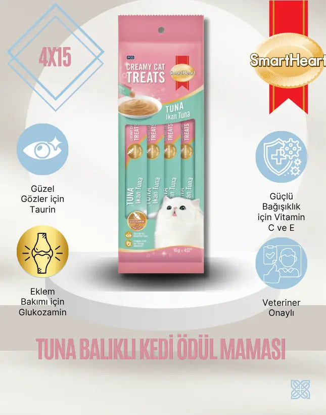 SmartHeart Gold Tuna Balıklı Kremalı Kedi Ödülü 4x15 g (Tahılsız)