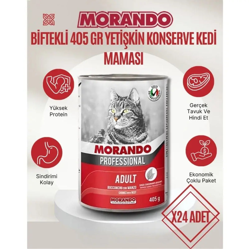 Biftek Parçacıklı Konserve Yetişkin Kedi Maması 405 gr x 24
