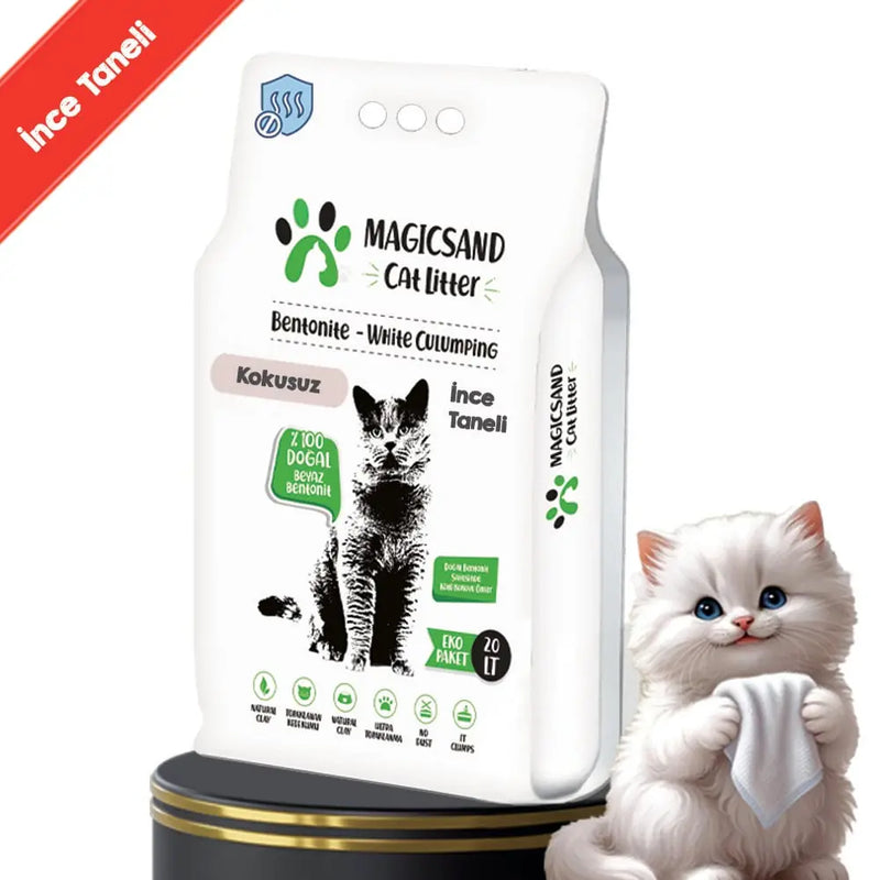 Magicsand Kokusuz İnce Taneli Beyaz Bentonit Kedi Kumu 20 L