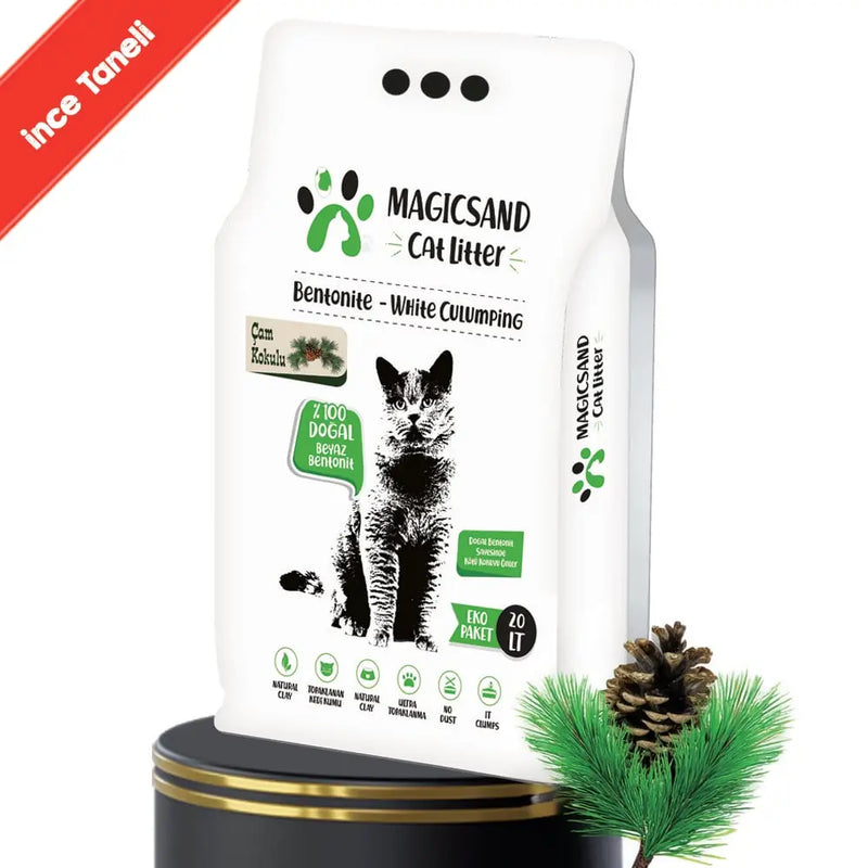 Çam Kokulu İnce Taneli 20 L Bentonit Kedi Kumu