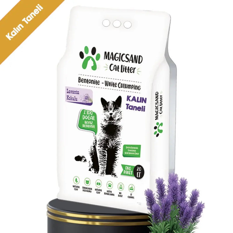 Lavanta Kokulu Kalın Taneli 20 L Beyaz Bentonit Kedi Kumu