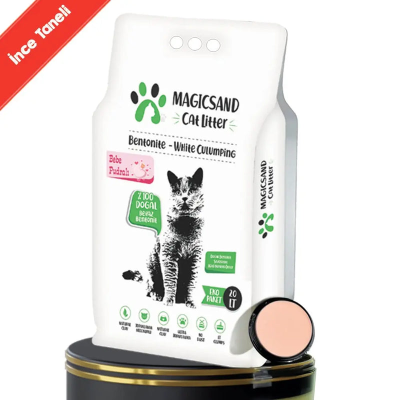 Bebe Pudralı İnce Taneli 20 L Beyaz Bentonit Kedi Kumu