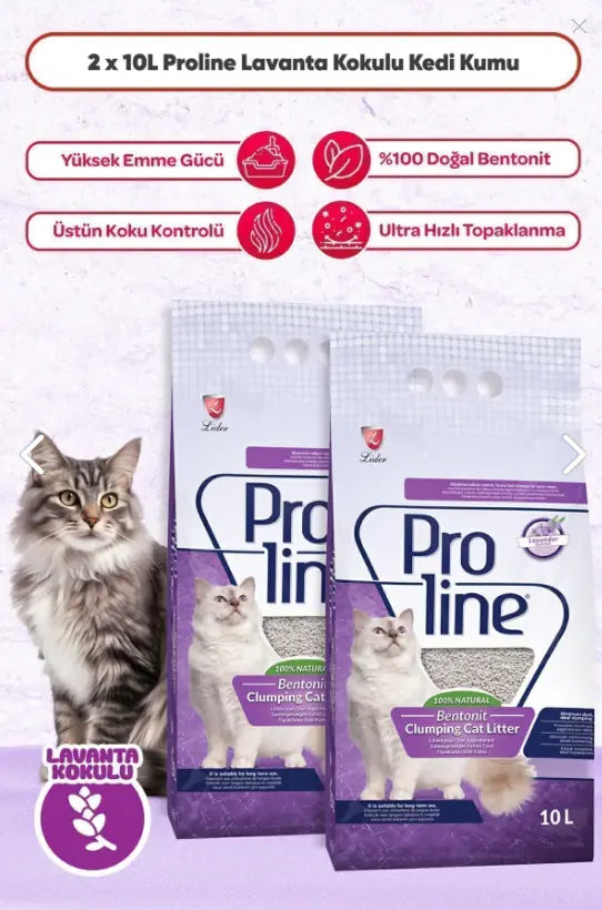 Proline Lavanta Kokulu Topaklanan Bentonit Kedi Kumu 10 L x 2