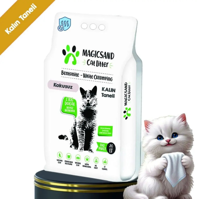 Magicsand Kokusuz Kalın Taneli Beyaz Bentonit Kedi Kumu 20 L