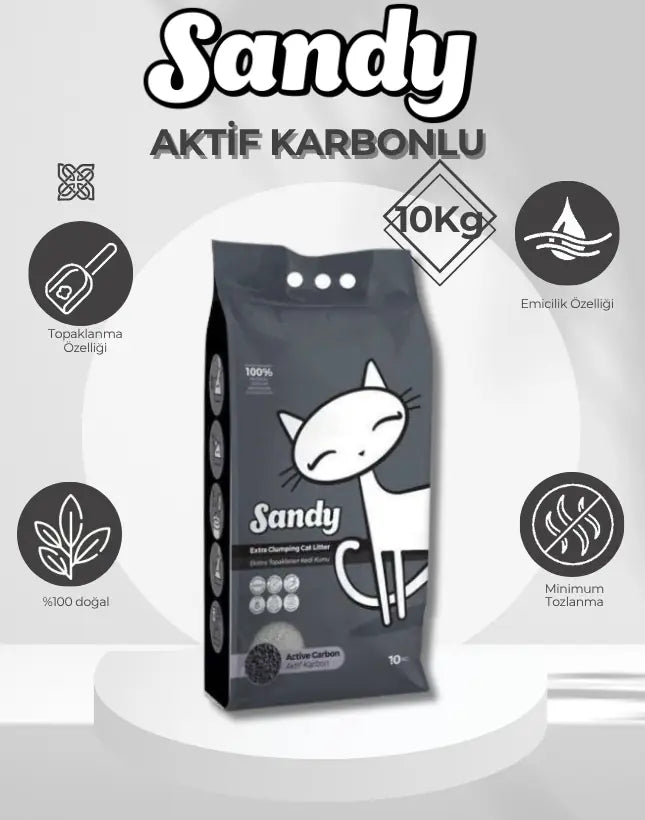 Sandy Aktif Karbonlu Koku Kontrollü Bentonit Kedi Kumu 10 kg