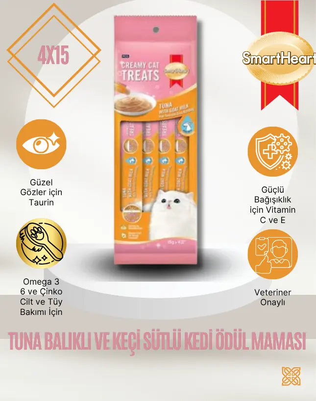 SmartHeart Gold Tuna Balıklı ve Keçi Sütlü Kremalı Kedi Ödülü 4x15 g