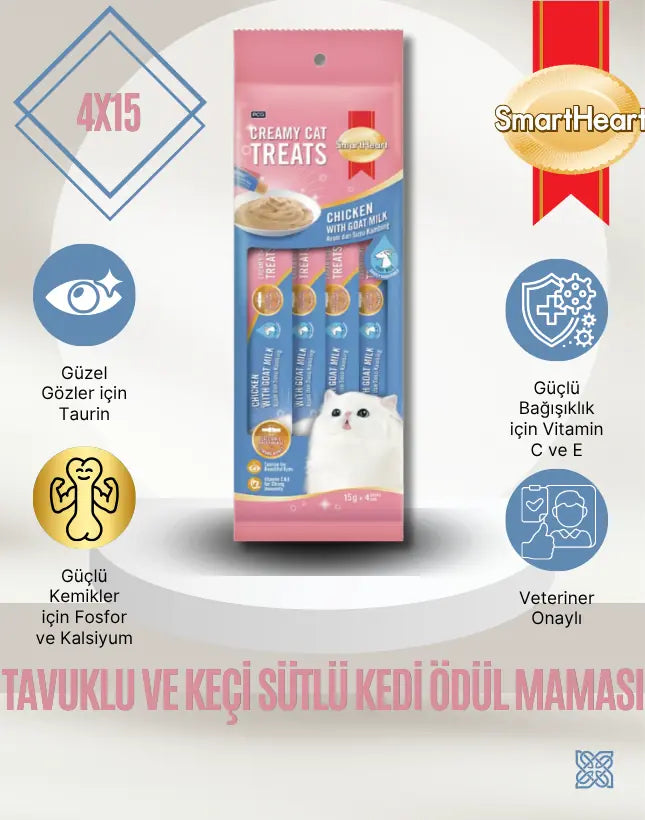 SmartHeart Gold Tavuklu ve Keçi Sütlü Kremalı Kedi Ödülü 4x15 g