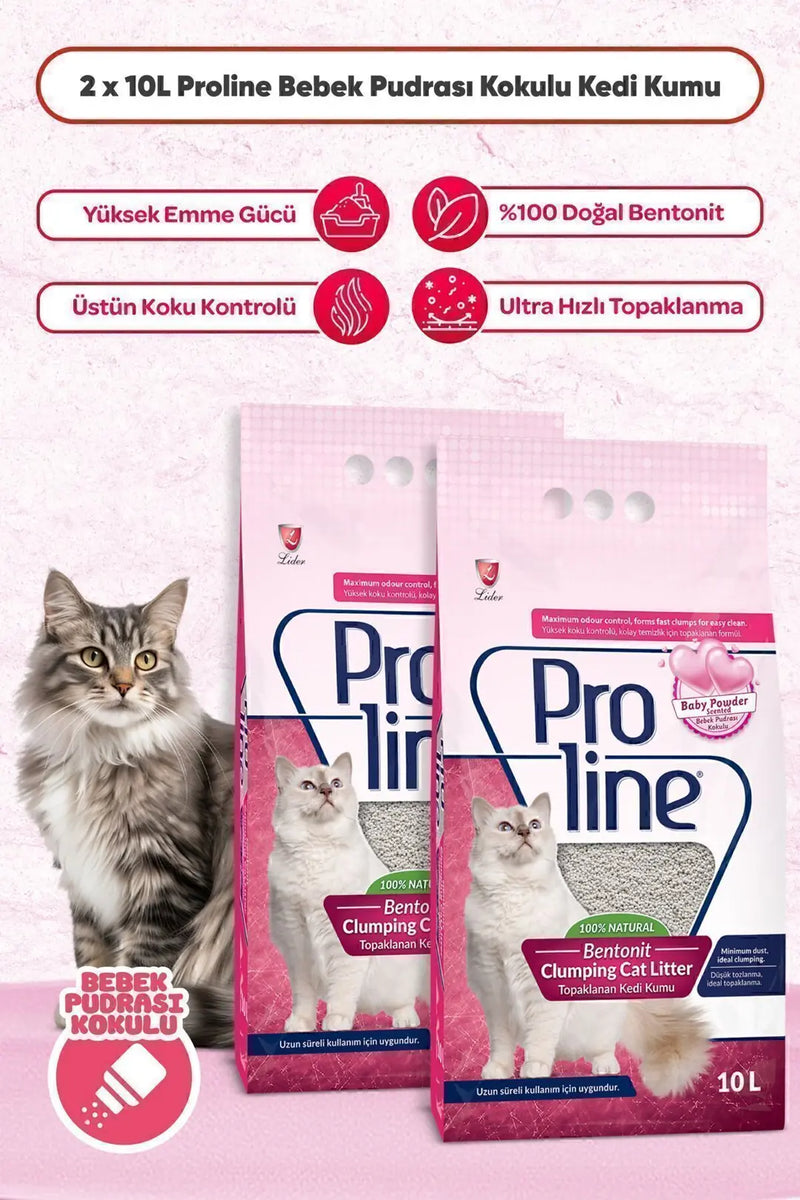 Proline Bebek Pudrası Kokulu İnce Taneli Bentonit Kedi Kumu 10 L x 2