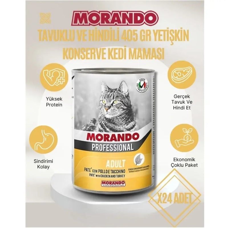 Morando Tavuklu ve Hindili Parçalı Konserve Kedi Maması 405 g x 24