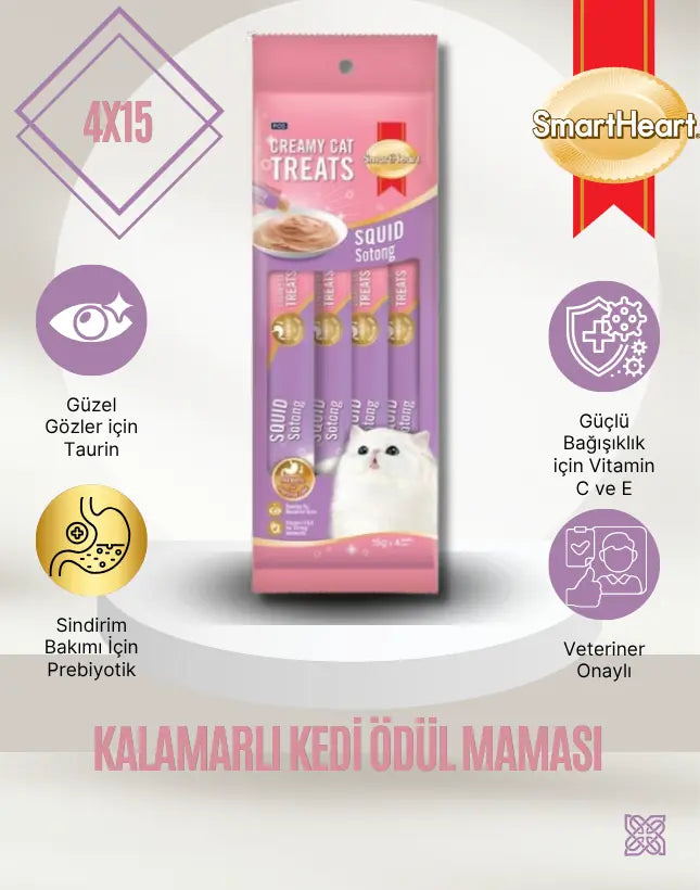 SmartHeart Gold Kalamarlı Kremalı Kedi Ödülü 4x15 g (Tahılsız)