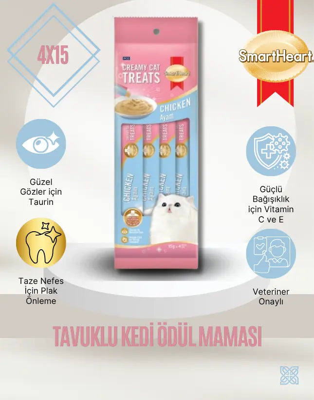 SmartHeart Gold Tavuklu Kremalı Kedi Ödülü 4x15 g (Tahılsız)