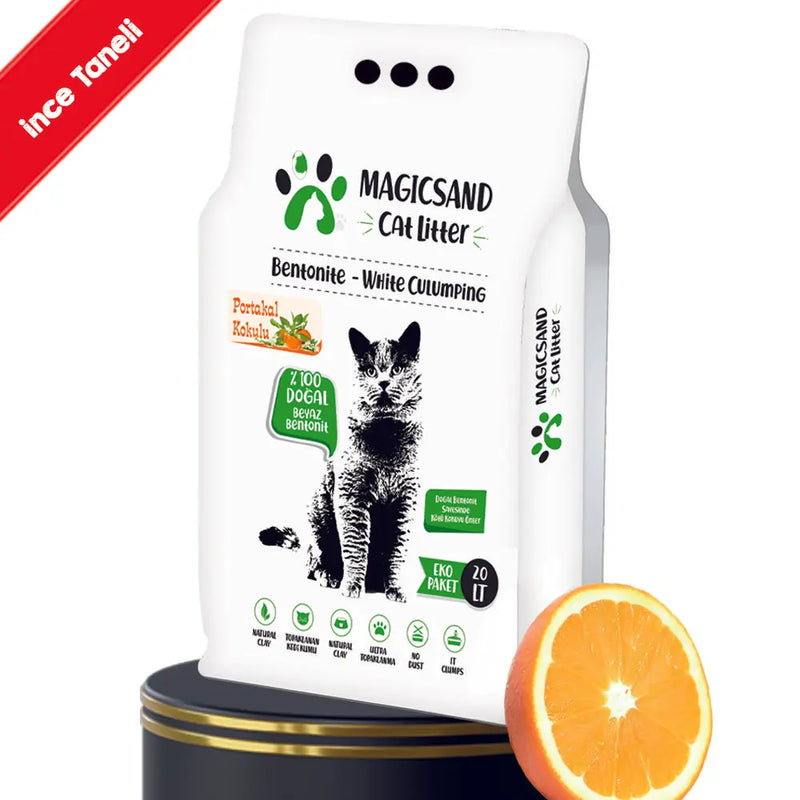 Portakal Kokulu İnce Taneli 20 L Bentonit Kedi Kumu