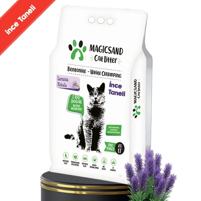 Lavanta Kokulu İnce Taneli 20 L Beyaz Bentonit Kedi Kumu