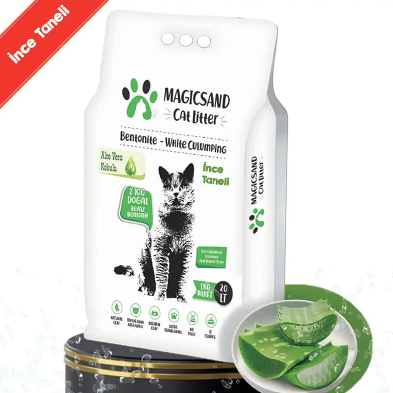 Aloe Vera Kokulu İnce Taneli 20 L Bentonit Kedi Kumu
