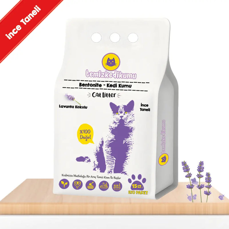Lavanta Kokulu İnce Taneli 15 L Bentonit Kedi Kumu