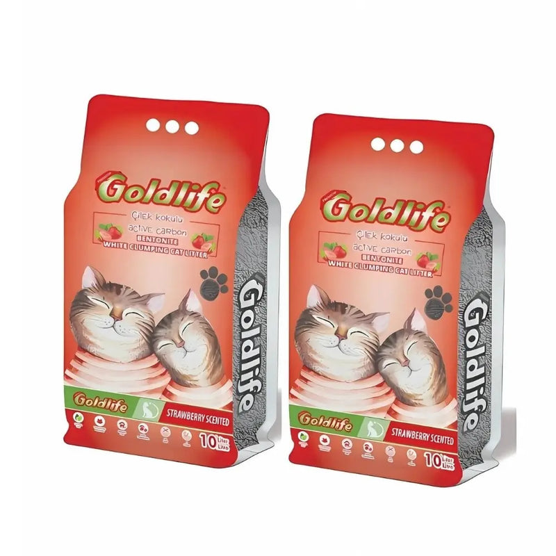 Goldlife Aktif Karbonlu Çilek Kokulu Bentonit Kedi Kumu 10 L x 2
