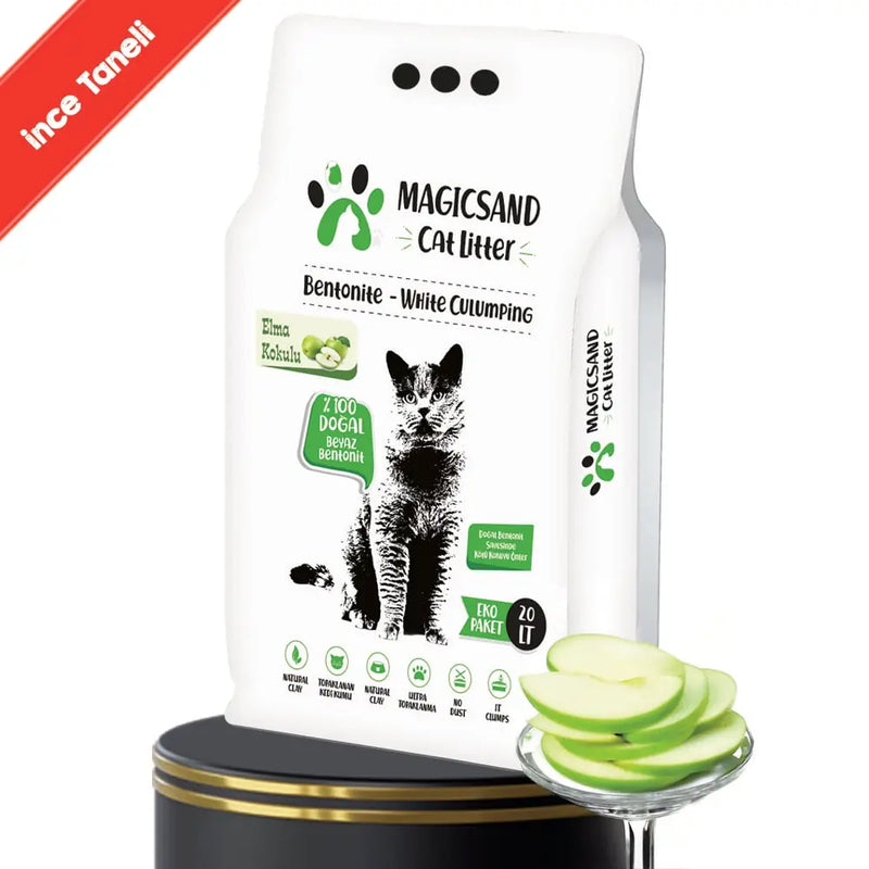Elma Kokulu İnce Taneli 20 L Beyaz Bentonit Kedi Kumu