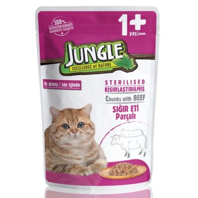 Jungle Pouch Jöleli Sığır Etli Kısırlaştırılmış Kedi Yaş Maması 100 gr