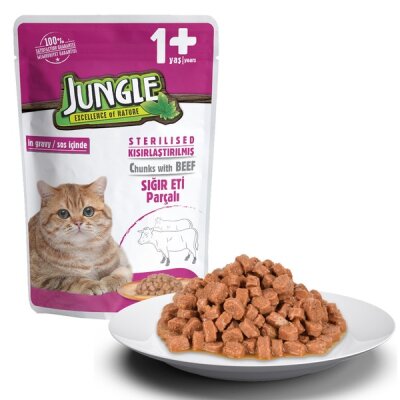 Jungle Pouch Jöleli Sığır Etli Kısırlaştırılmış Kedi Yaş Maması 100 gr