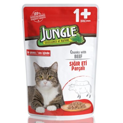 Jungle Pouch Soslu Parçalı Sığır Etli Yetişkin Kedi Yaş Maması 100 gr