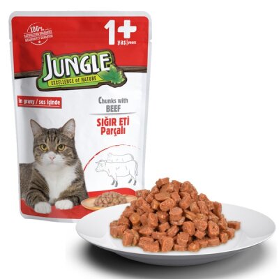 Jungle Pouch Soslu Parçalı Sığır Etli Yetişkin Kedi Yaş Maması 100 gr