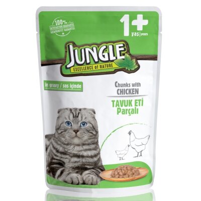 Jungle Pouch Soslu Parçalı Tavuk Etli Yetişkin Kedi Yaş Maması 100 gr