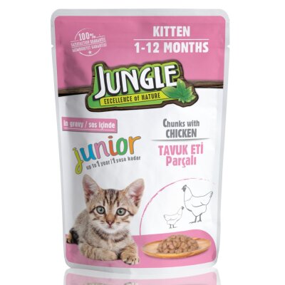Jungle Pouch Parçalı Tavuk Etli Yavru Kedi Yaş Maması 100 gr