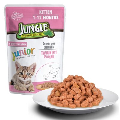 Jungle Pouch Parçalı Tavuk Etli Yavru Kedi Yaş Maması 100 gr