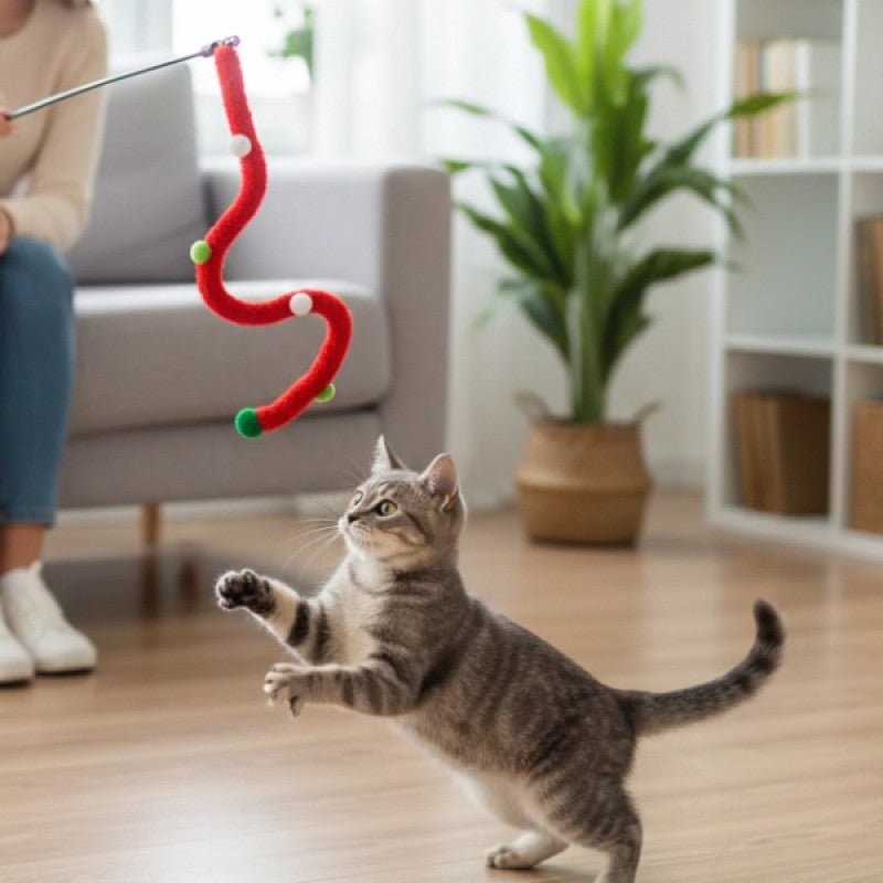 Süs Şeritli Uzun Çubuklu Kedi Oltası