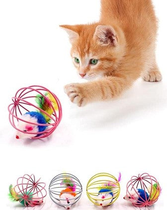 İçi Fareli Kafesli Kedi Köpek Oyun Topu (6 cm)
