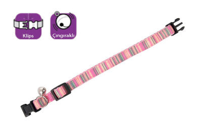 Karlie Çıngıraklı Çizgili Kedi Boyun Tasması (30 cm, Pembe)