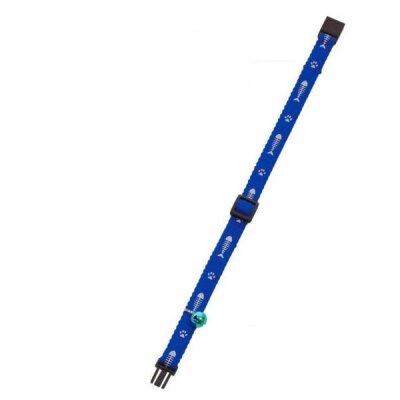 Kılçık Desenli Zilli Kedi Boyun Tasması, 30 cm (Mavi)
