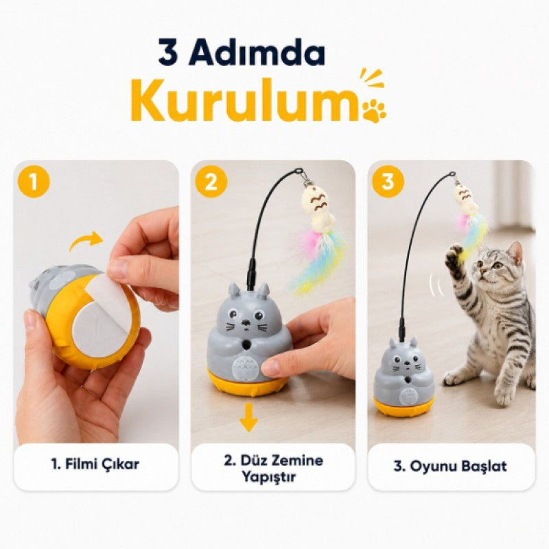 360° Dönen Yapışkan Tabanlı Tüylü Balık Kedi Oltası