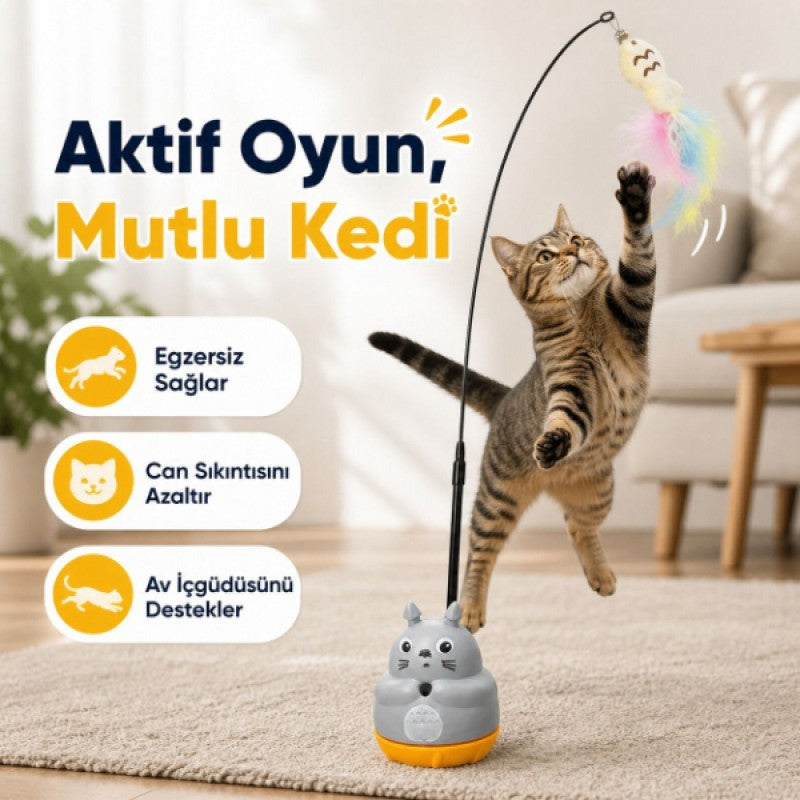 360° Dönen Yapışkan Tabanlı Tüylü Balık Kedi Oltası