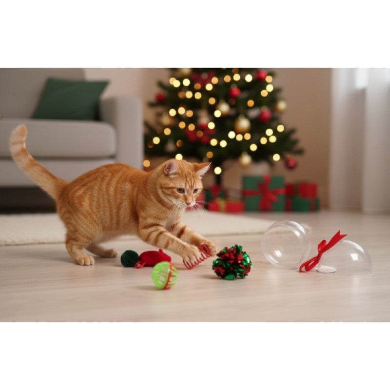 Küre Ambalajlı 8 Parça Yılbaşı Kedi Oyuncak Seti