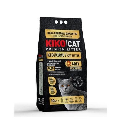 Kiko Cat Aktif Karbonlu Topaklanan Bentonit Kedi Kumu 10 L Gri