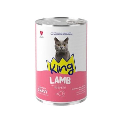 King Sos İçinde Parça Etli Kuzulu Yetişkin Kedi Konservesi 400 g