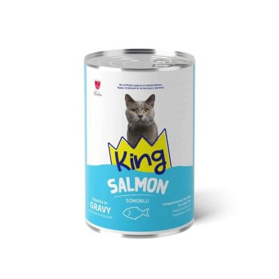 King Sos İçinde Et Parçacıklı Somonlu Yetişkin Kedi Konservesi 400 gr